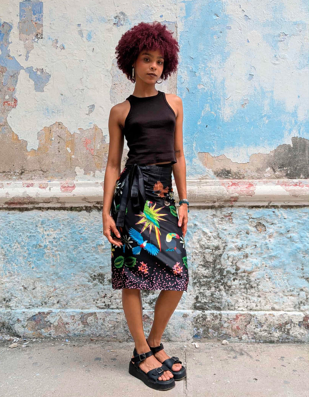 Black Petals Wrap Skirt
