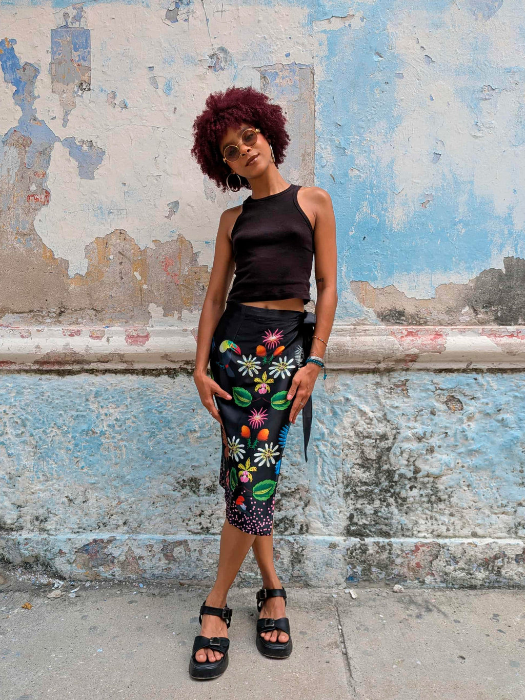 Black Petals Wrap Skirt