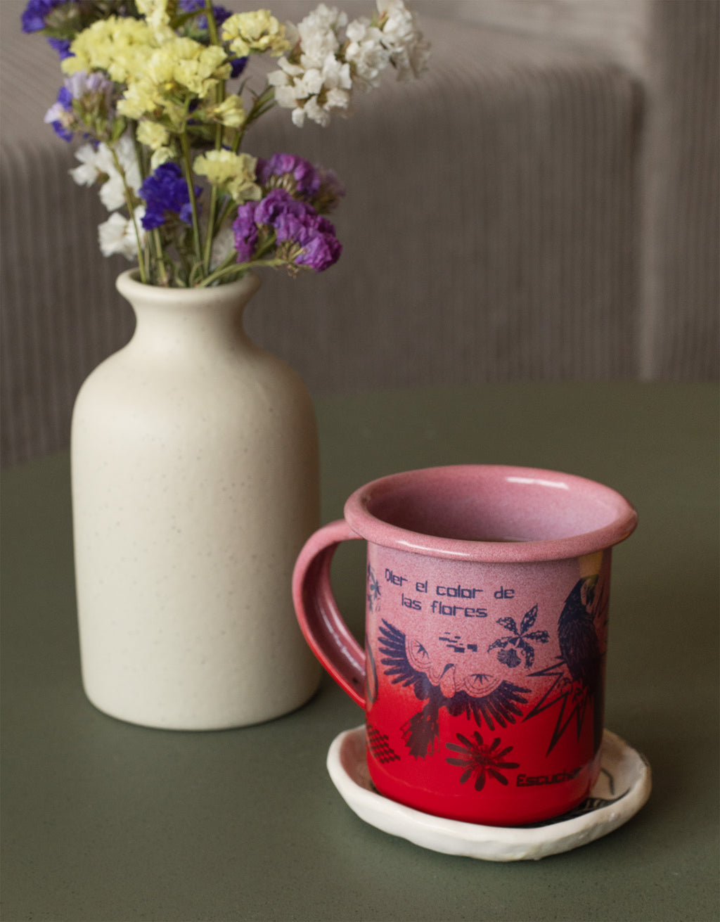 Taza peltre Pétalos rosa