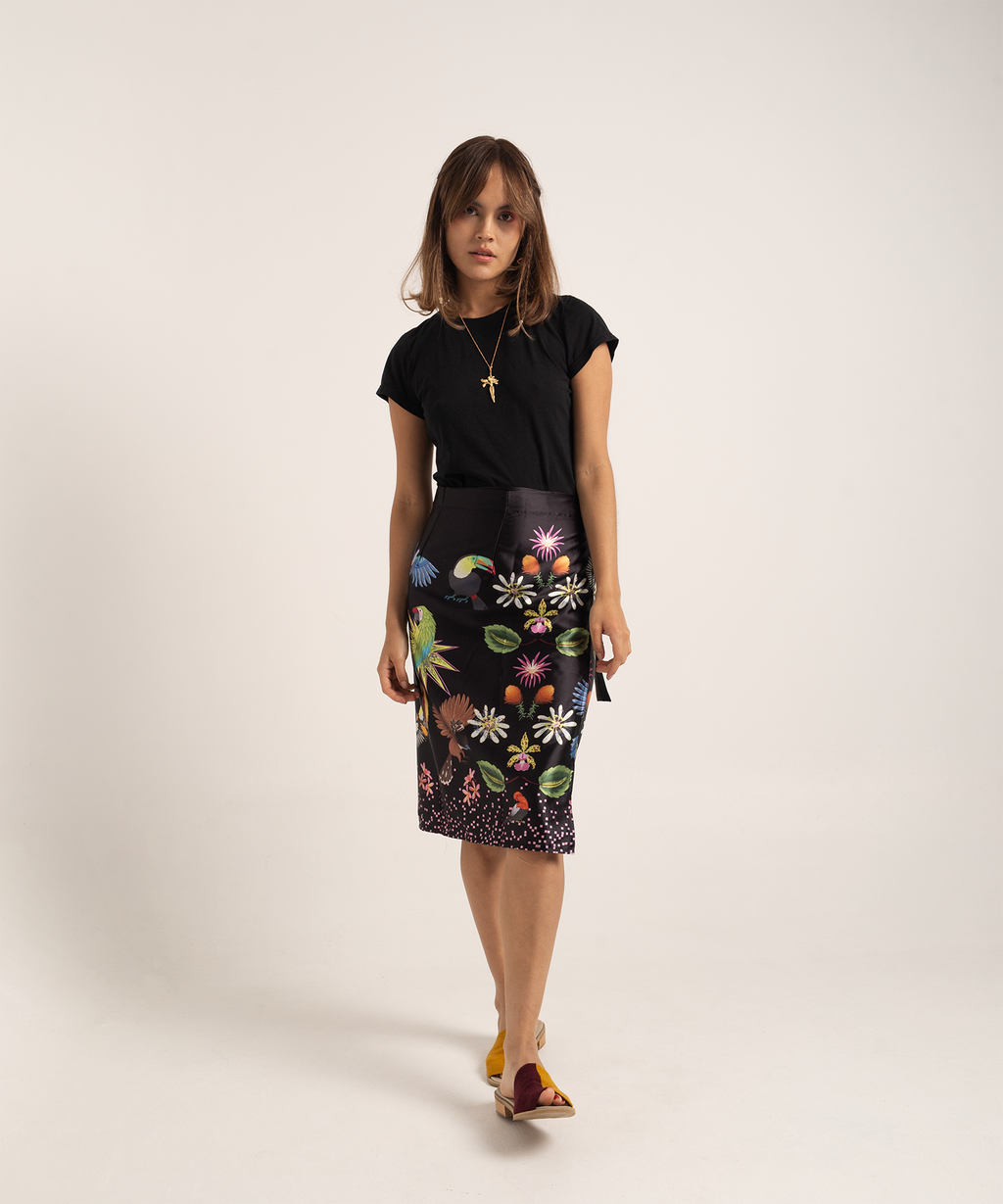 Black Petals Wrap Skirt
