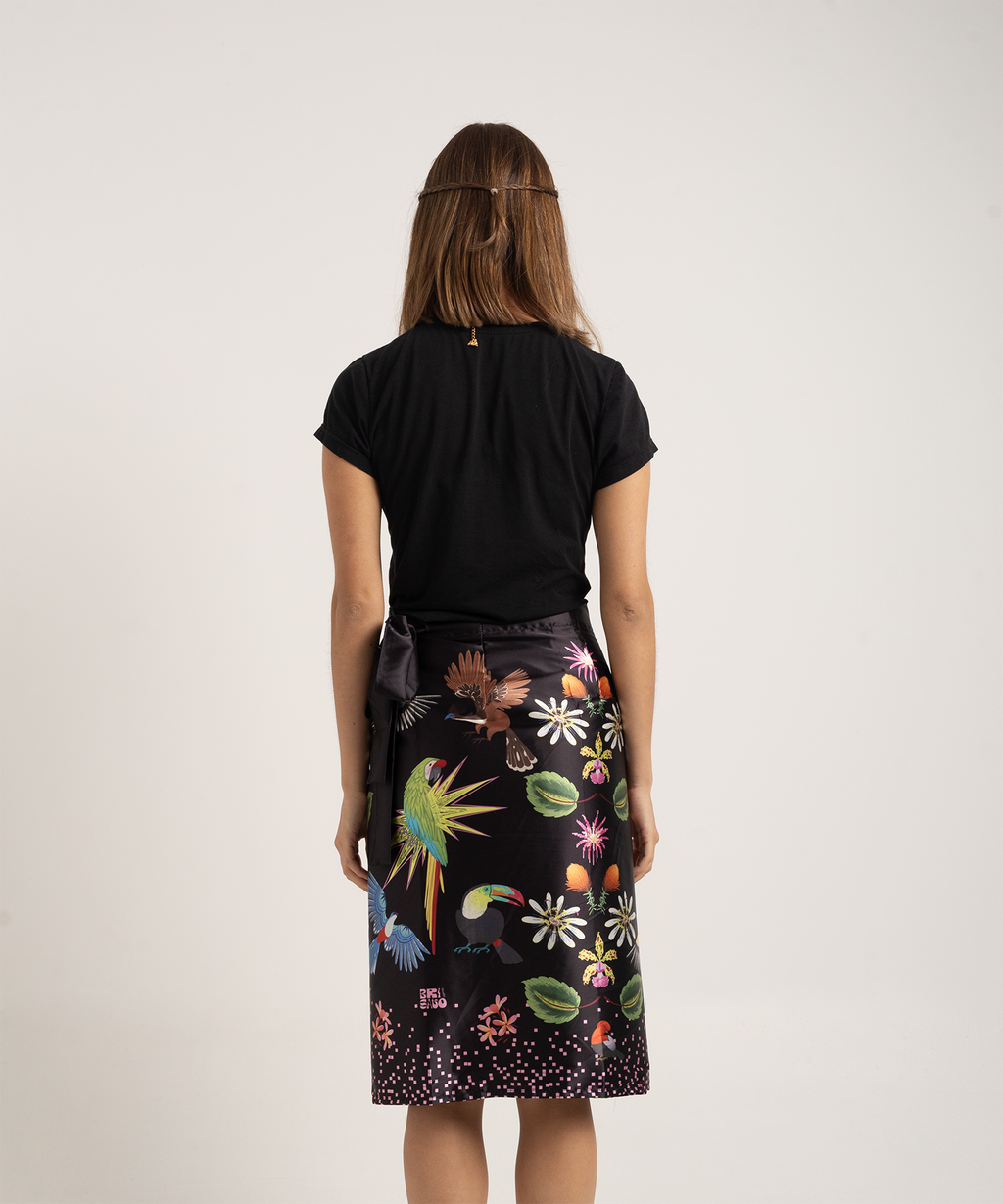 Black Petals Wrap Skirt