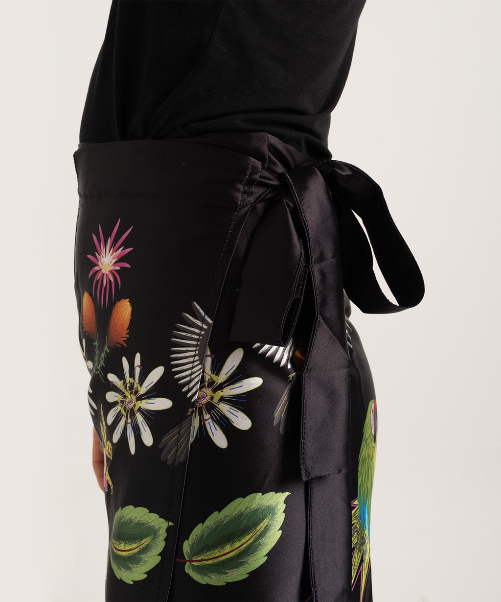 Black Petals Wrap Skirt