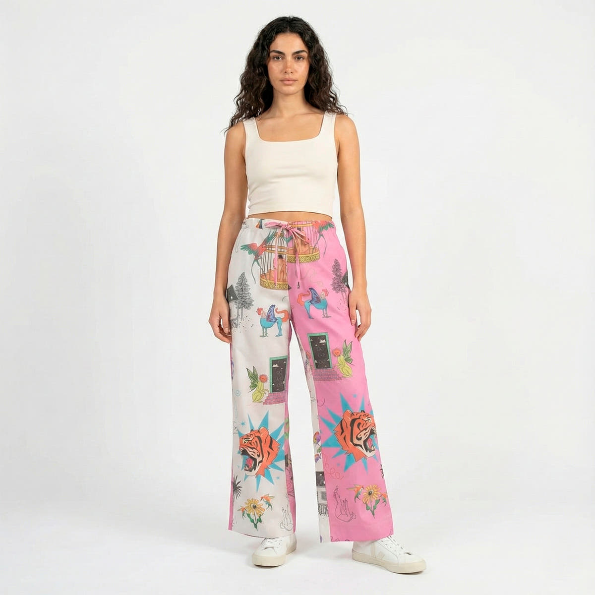 Pantalón Onírica blanco y rosa